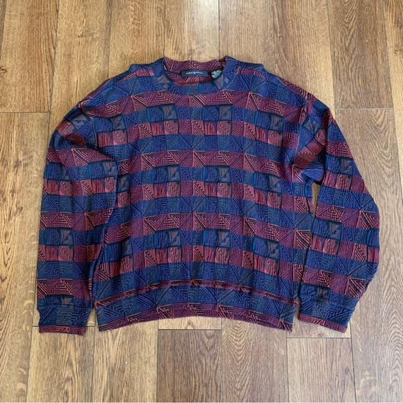 Jhane Barnes Other - Jhane Barnes Geometric Pullover  Wool Multicolor Textured VTG M knit grandpa